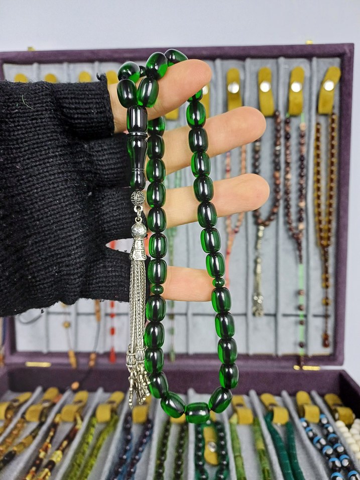 Muhammed Azazi Usta İşçilik Pirinç Püsküllü Kehribar Tesbih - Görsel 2