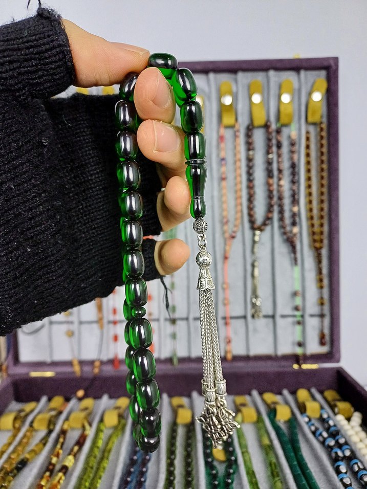 Muhammed Azazi Usta İşçilik Pirinç Püsküllü Kehribar Tesbih - Görsel 4