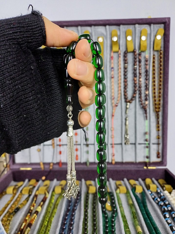 Muhammed Azazi Usta İşçilik Pirinç Püsküllü Kehribar Tesbih - Görsel 5