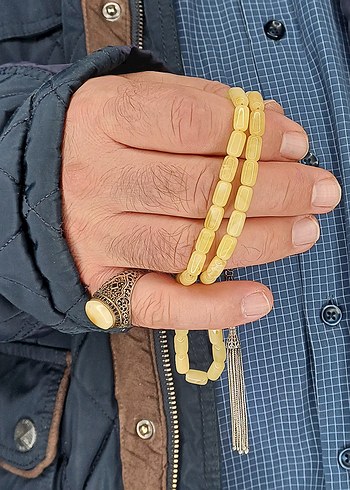 Kaya Damla Kehribar Gümüs Yüzük & Gümüş Püsküllü Tesbih Seti - Görsel 5