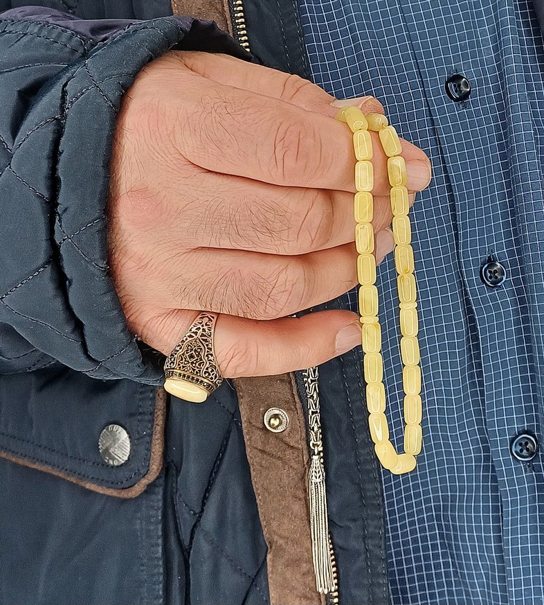 Kaya Damla Kehribar Gümüs Yüzük & Gümüş Püsküllü Tesbih Seti - Görsel 4