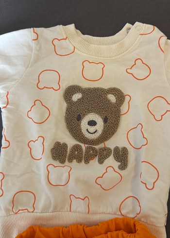 Beyaz Baskılı Sweatshirt ve Turuncu Pantolon Bebek Takımı - Görsel 4