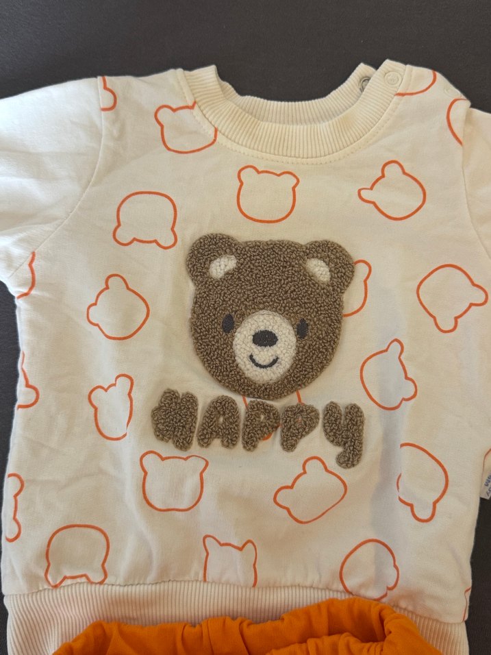 Beyaz Baskılı Sweatshirt ve Turuncu Pantolon Bebek Takımı - Görsel 4