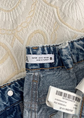 34 Beden Gri Mavi Batik Desenli Kadın Kot Pantolon