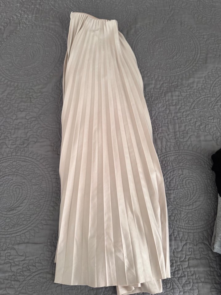 Bej Pilili Uzun Kadın Etek - Görsel 3