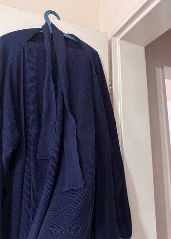 Uzun Kollu bol paçalı kuşaklı lacivert takım - Görsel 2