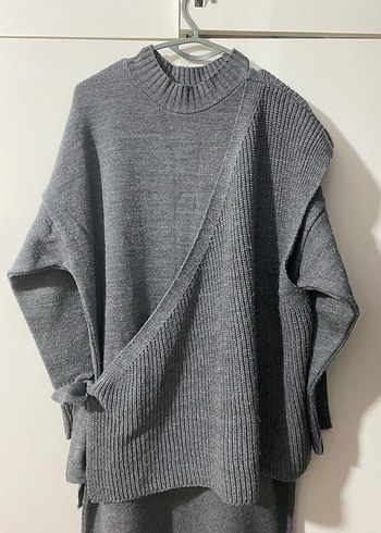 Gri Uzun Örgü Triko Elbise - Görsel 5