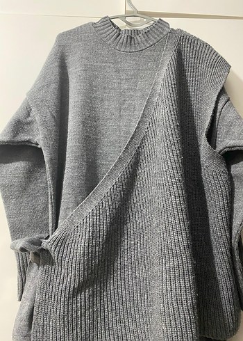 Gri Uzun Örgü Triko Elbise - Görsel 3