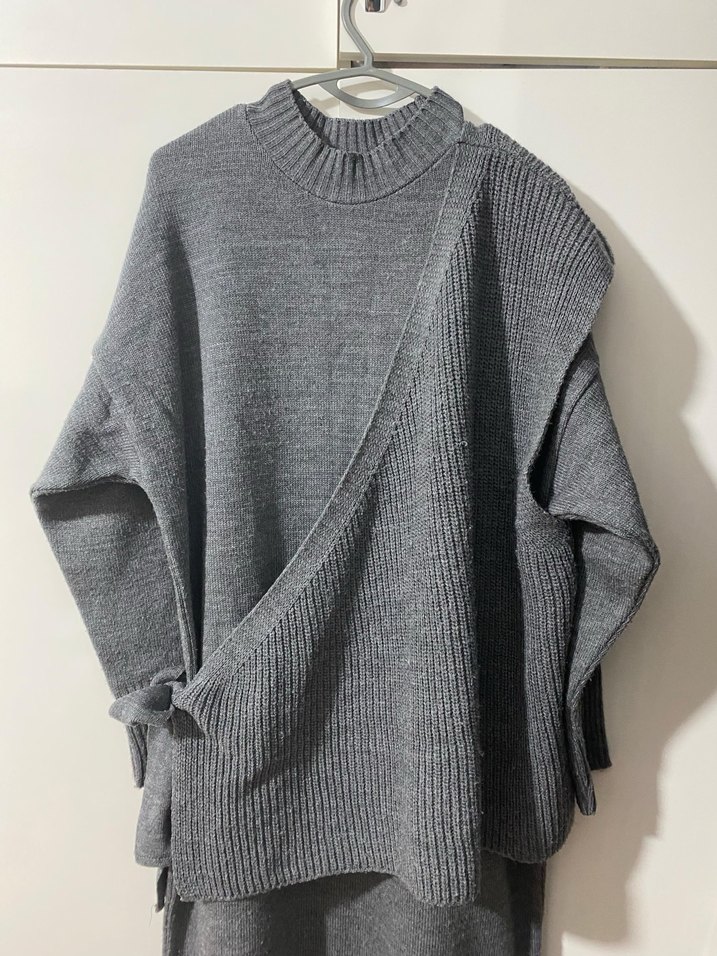 Gri Uzun Örgü Triko Elbise - Görsel 5