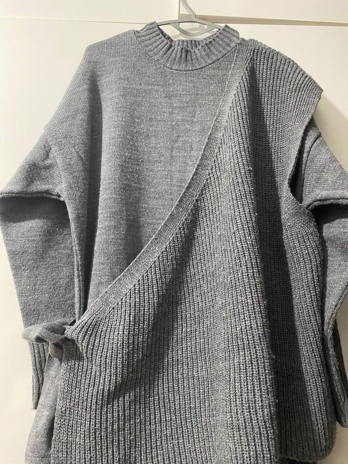 Gri Uzun Örgü Triko Elbise - Görsel 3