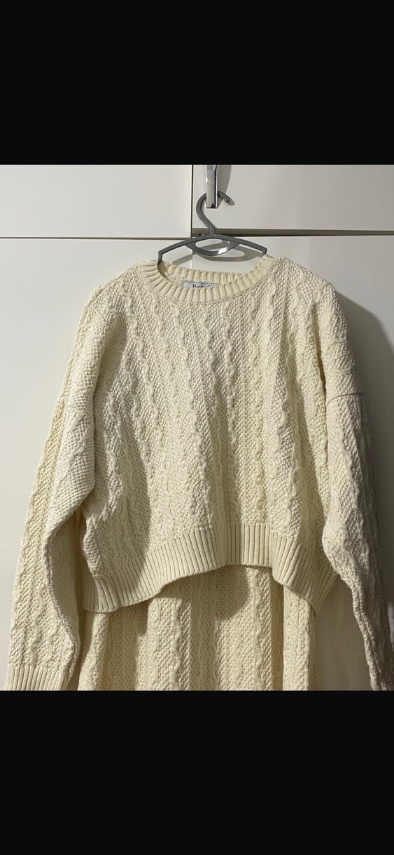 Beyaz Örgü Kadın Uzun etekli takım - Görsel 2