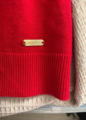 xl Beden Calvin klein xl beden Düğmeli Kırmızı Boğazlı Kadın Kazak