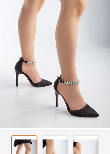 Zincir Detaylı Siyah Stiletto Kadın Topuklu Ayakkabı