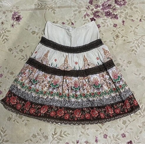 Etnik Desenli Bohem Grunge Midi Etek