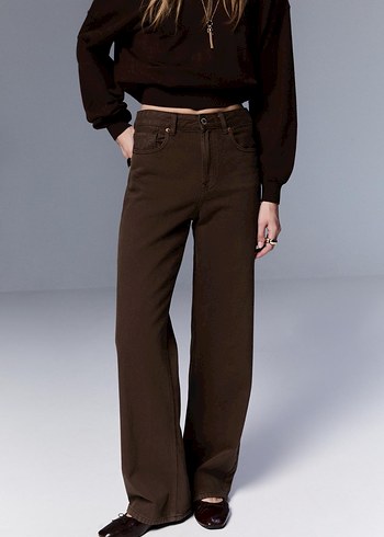 Kahverengi wide Straight jean - Görsel 2