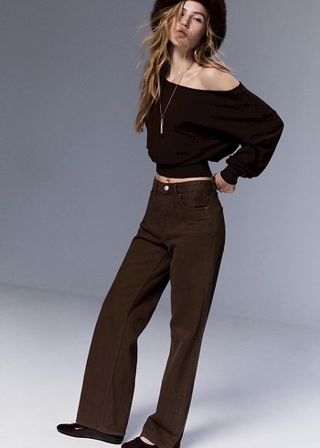 Kahverengi wide Straight jean - Görsel 3