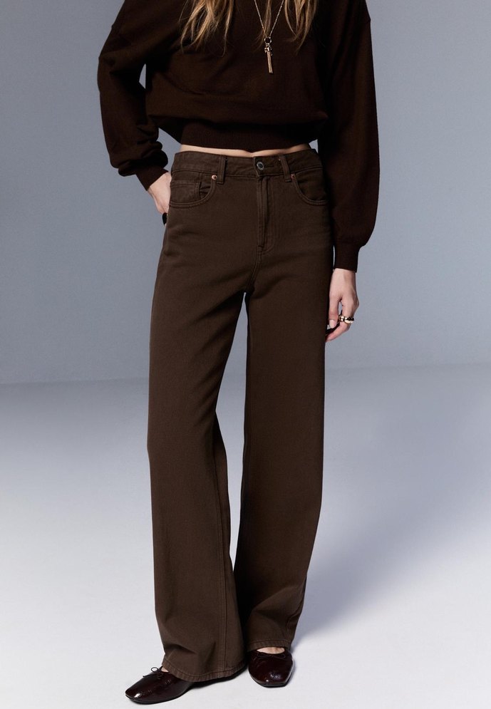 Kahverengi wide Straight jean - Görsel 2