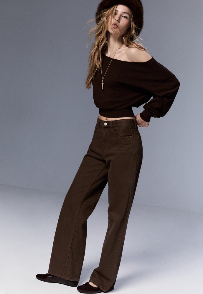 Kahverengi wide Straight jean - Görsel 3