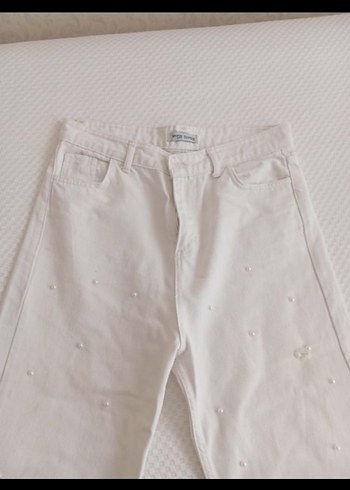 32 Beden Beyaz Midi Pamuklu Kot Pantolon