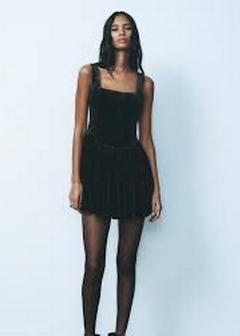m Beden siyah Renk Siyah Pilili Strappy Mini Elbise