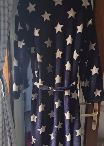 H&M Yıldız Desenli Mavi Midi Bornoz - Görsel 2