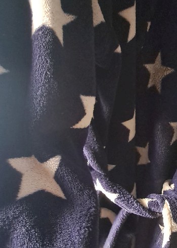 H&M Yıldız Desenli Mavi Midi Bornoz - Görsel 3