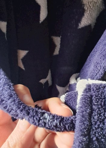 H&M Yıldız Desenli Mavi Midi Bornoz - Görsel 9