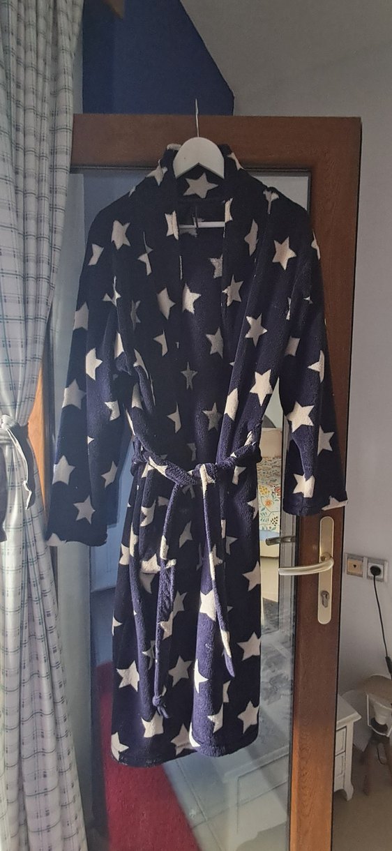 H&M Yıldız Desenli Mavi Midi Bornoz - Görsel 4