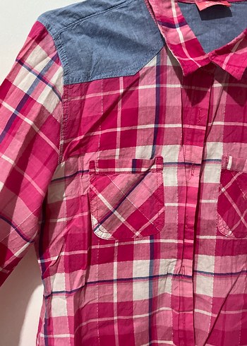 Düğmeli Pembe Kareli çocuk Gömlek - Görsel 3