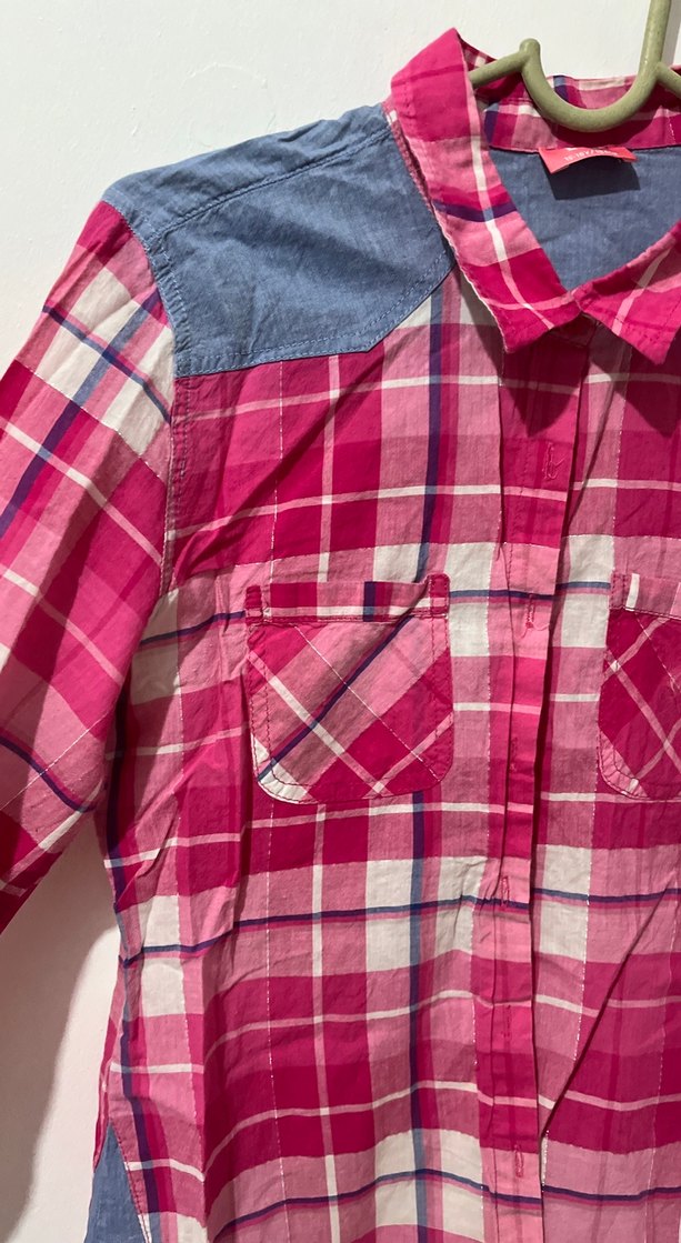 Düğmeli Pembe Kareli çocuk Gömlek - Görsel 3