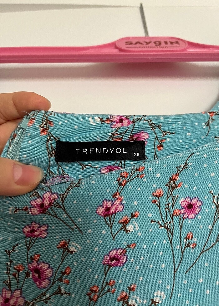 Mavi Çiçekli Kare Yaka Elbise - Görsel 3