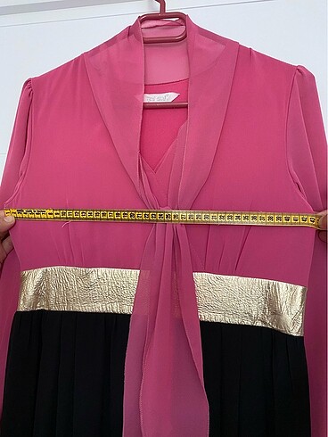 Krep kumaş iki renkli gold detaylı elbise - Görsel 6