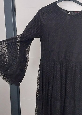 Diğer Uzun Siyah Nakışlı Gotik Kadın Elbise