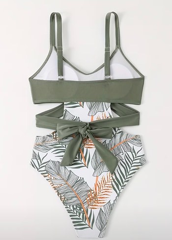 Yeşil Desenli Drapeli Kadın Mayo - Görsel 5