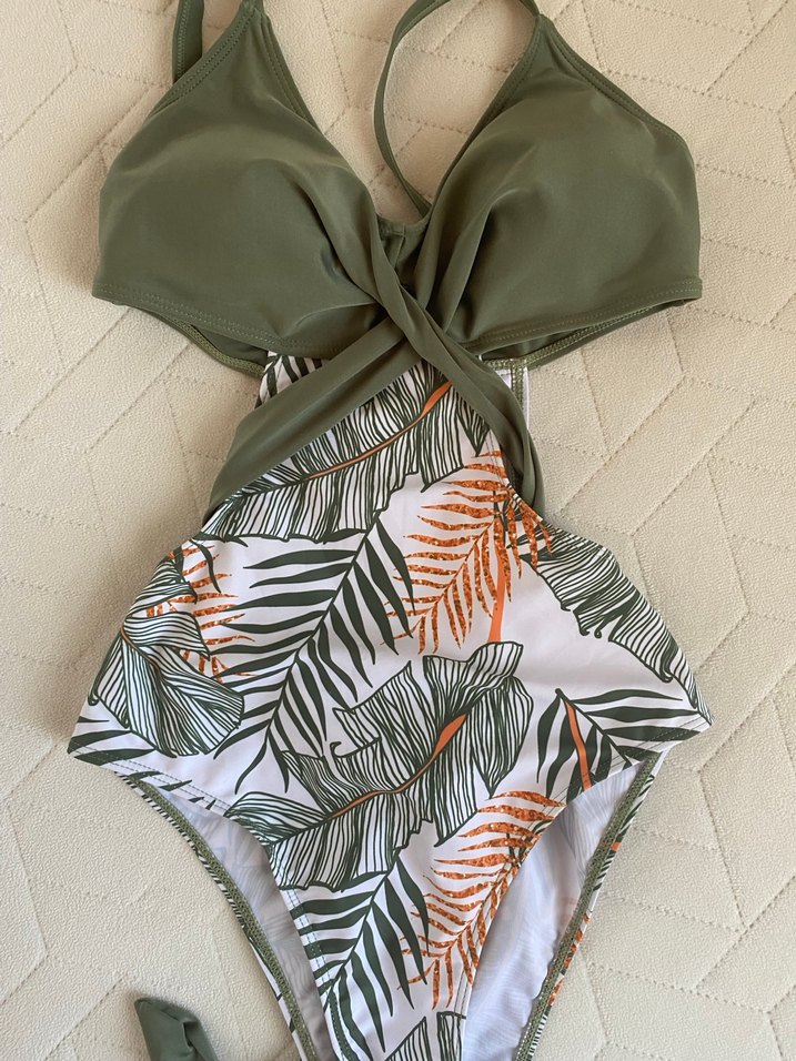 Yeşil Desenli Drapeli Kadın Mayo - Görsel 2