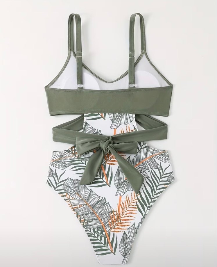 Yeşil Desenli Drapeli Kadın Mayo - Görsel 5