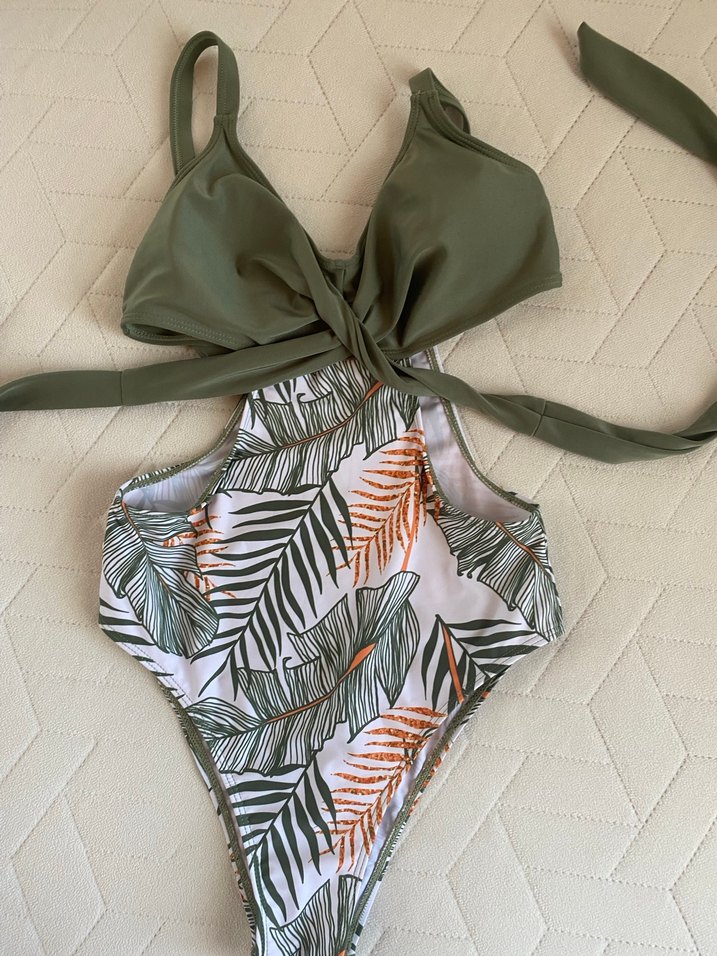 Yeşil Desenli Drapeli Kadın Mayo - Görsel 4