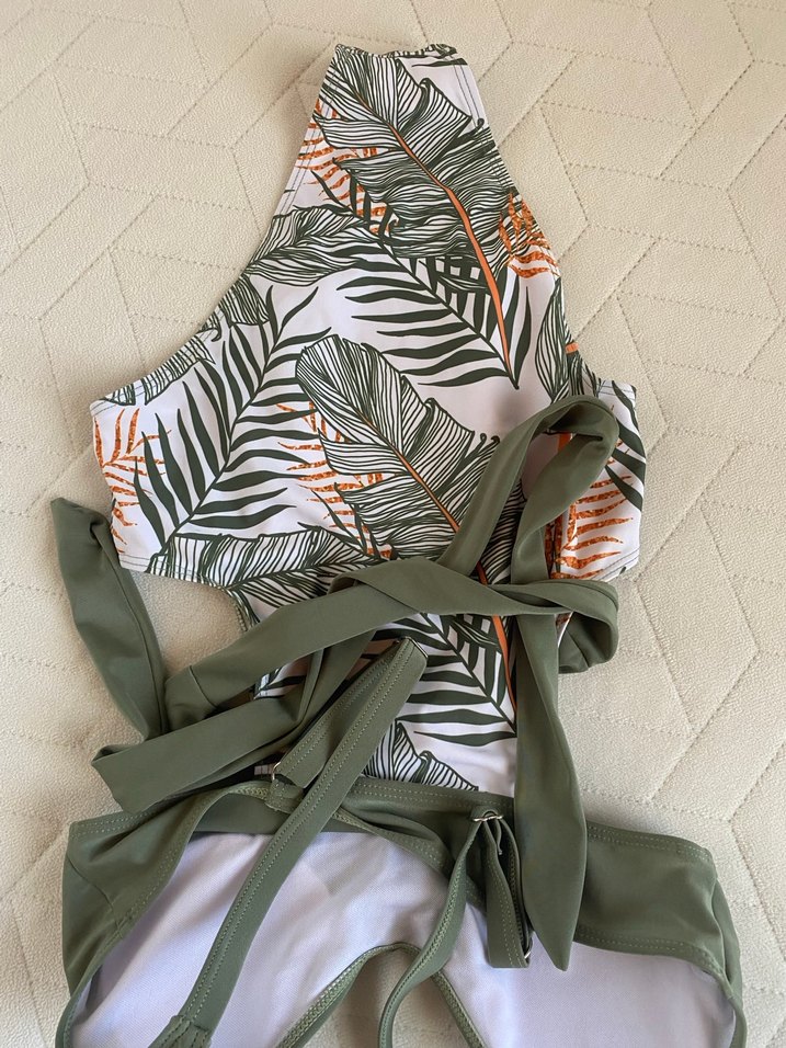 Yeşil Desenli Drapeli Kadın Mayo - Görsel 3