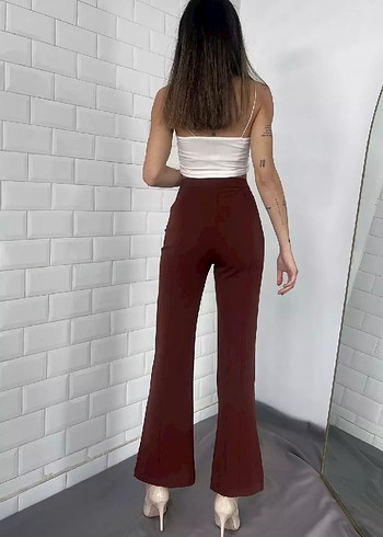 Zara Kadın Yırtmaçlı Kahverengi Regular Fit Kumaş Pantolon