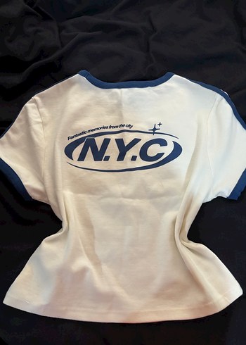 Beyaz Baskılı Kısa Kollu Kadın crop - Görsel 2