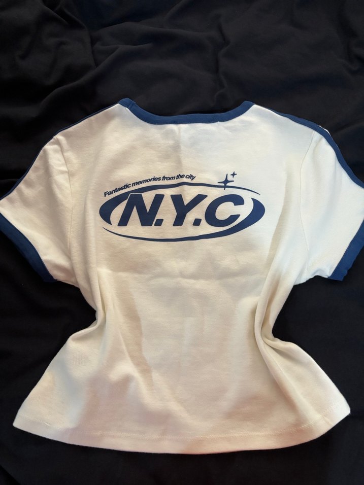 Beyaz Baskılı Kısa Kollu Kadın crop - Görsel 2