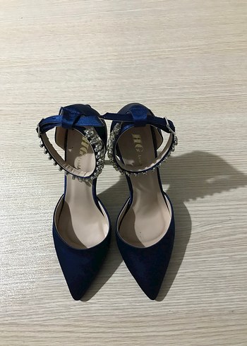 38 Beden Nayan Lacivert Saten Topuklu Taşlı Stiletto