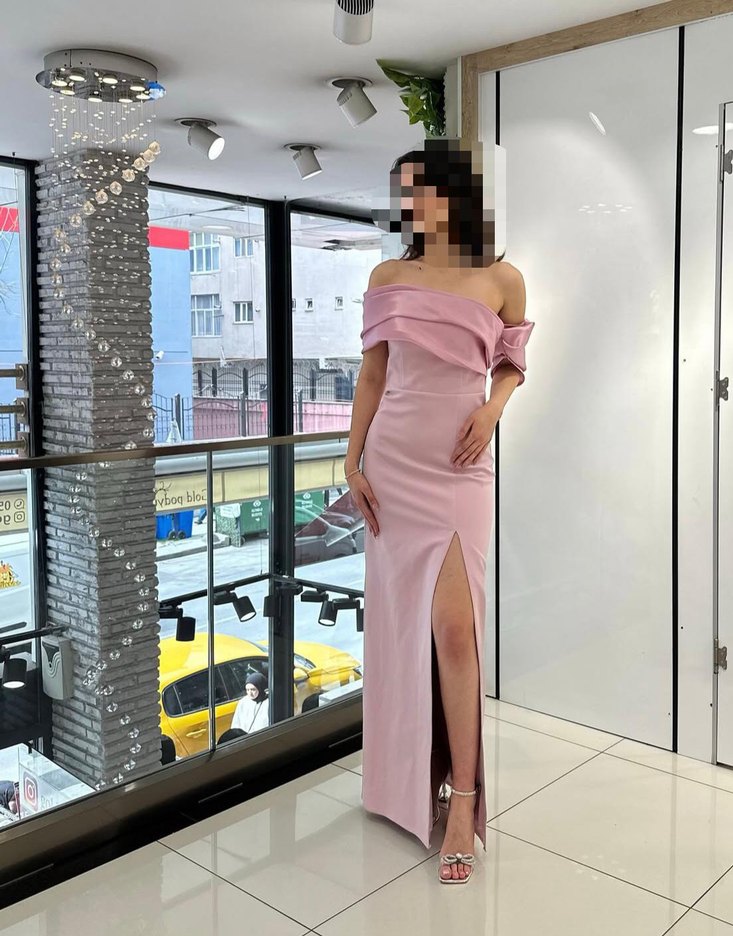 Pudra Pembe Drapeli Straplez Abiye Elbise - Görsel 3