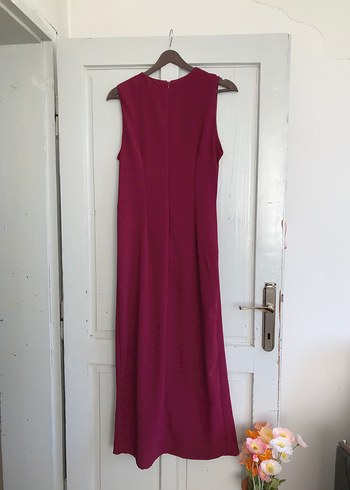 Bordo Drapeli Midi Boy Yırtmaçlı Kolsuz Modern Klasik Elbise - Görsel 2