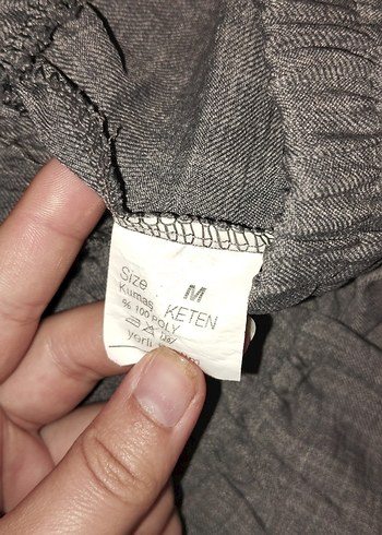 m Beden gri Renk Gri Regular Fit Keten Kadın Pantolon