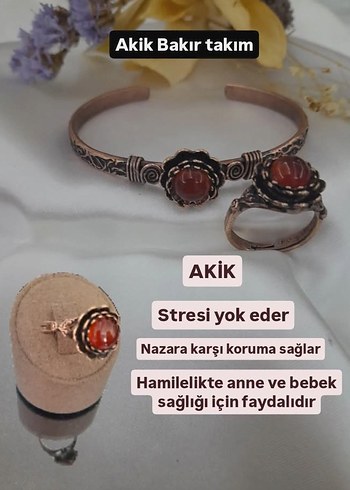 Bohem Akik Bakır İşlemeli Yüzük