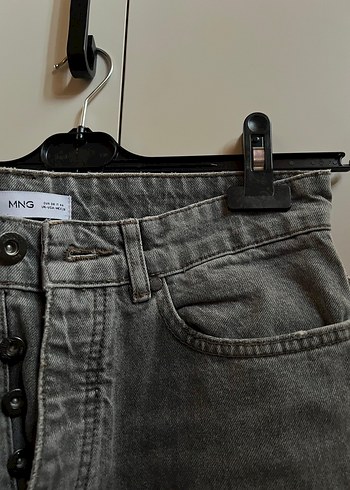 Mango Gri Denim Normal Boy Kadın Kot Pantolon
