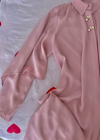 Düğmeli Pudra Pembe şık tunik