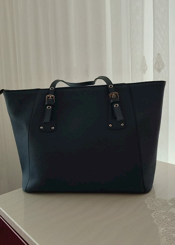 Pierre Cardin Mavi Deri Tokalı Kadın El Çantası