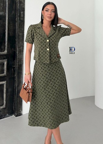 Louis Vuitton Düğmeli Kısa Kollu Haki Mini Elbise
